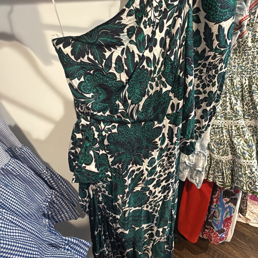 J. Crew One-Shoulder Dress in Green and Navy Floral